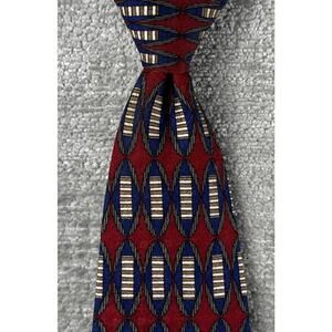 Jos A Bank Executive Collection 3.75” Silk Tie Red Blue Gold Geometric Woven